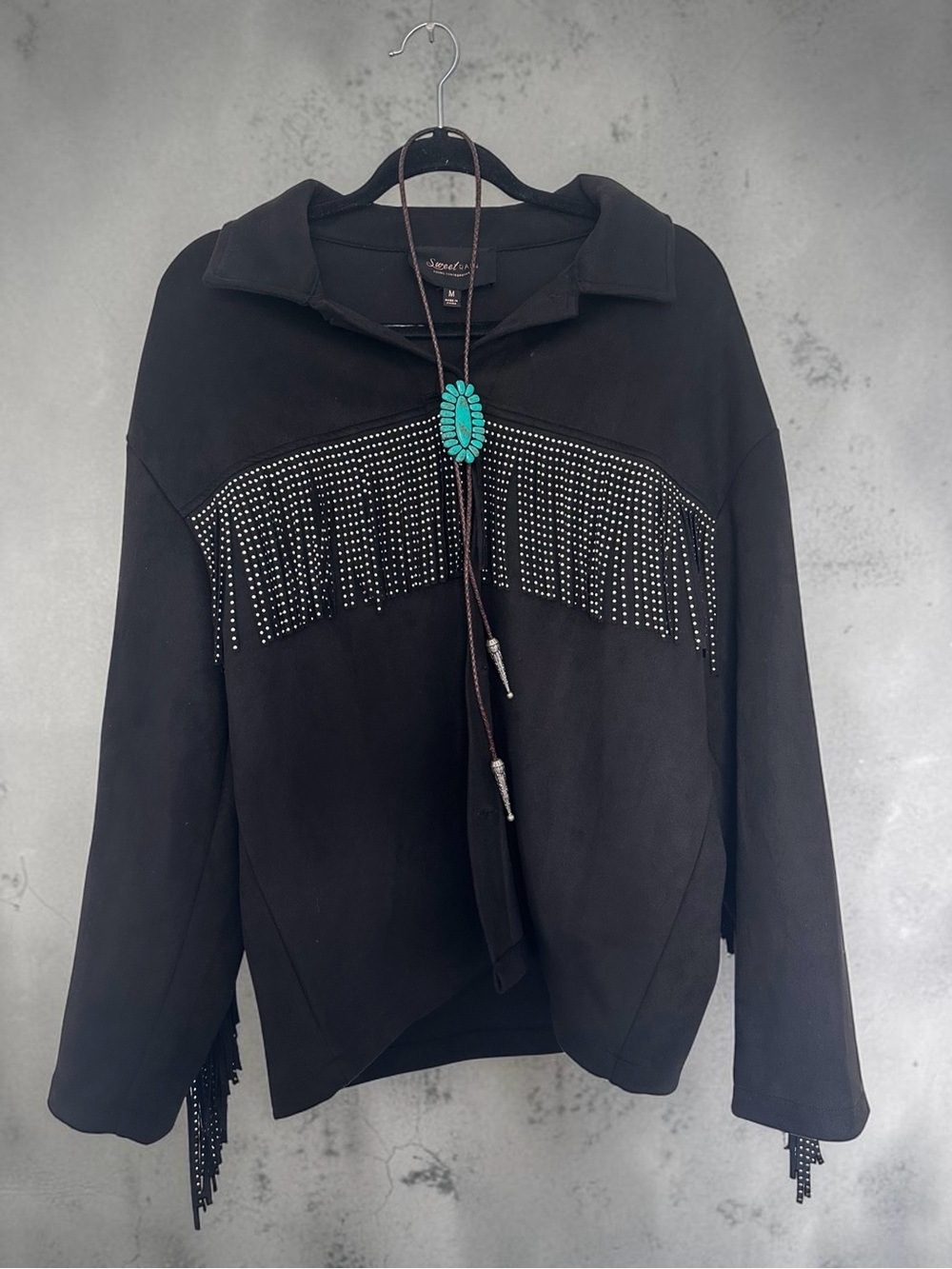 Sweet Rain Black Studded Fringe Leather Jacket